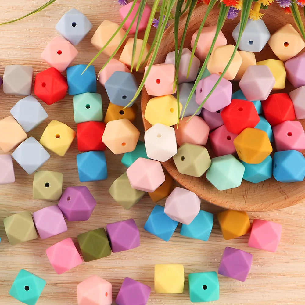 Kovict 14mm Hexagon Silicone Beads 100/200/500Pcs For Jewelry Making DIY Personalized Bracelet Pacifier Chain Accessories