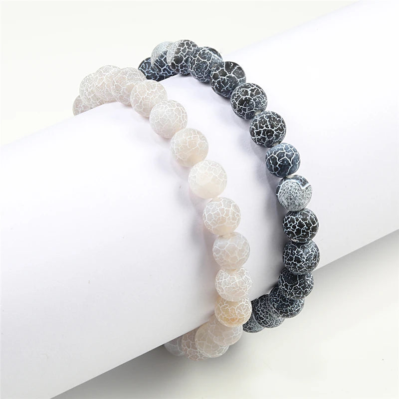 8mm Natural Crack Stone Bracelet Colorful Weathered Stone Stretch Beaded Bracelets & Bangles Women Men Healing Chakra Jewelry