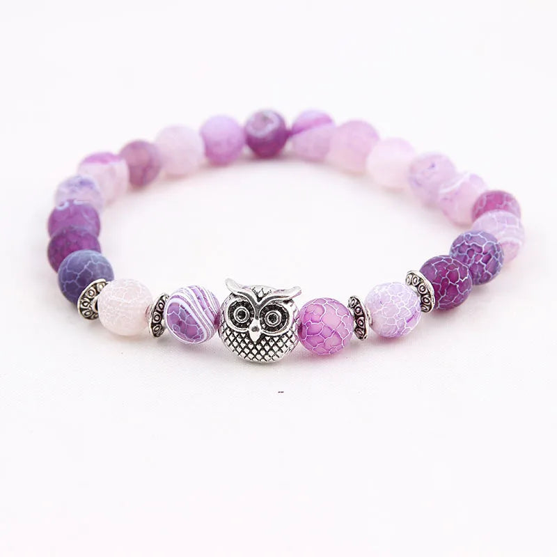 8mm Energy Weathered Agates Chakra Bracelet Yoga Owl Accessories Bracelet Turquoises Black volcanic stone Variety Choice