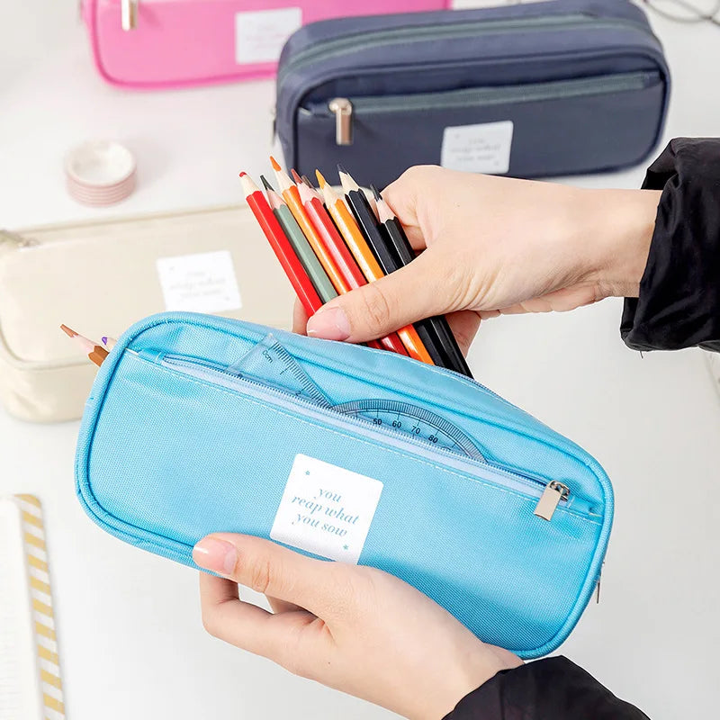 Simple Pencil Case Double Layer Large Capacity Pencilcase Kids School Supplies Pen Box Student Pouch Stationery Gift