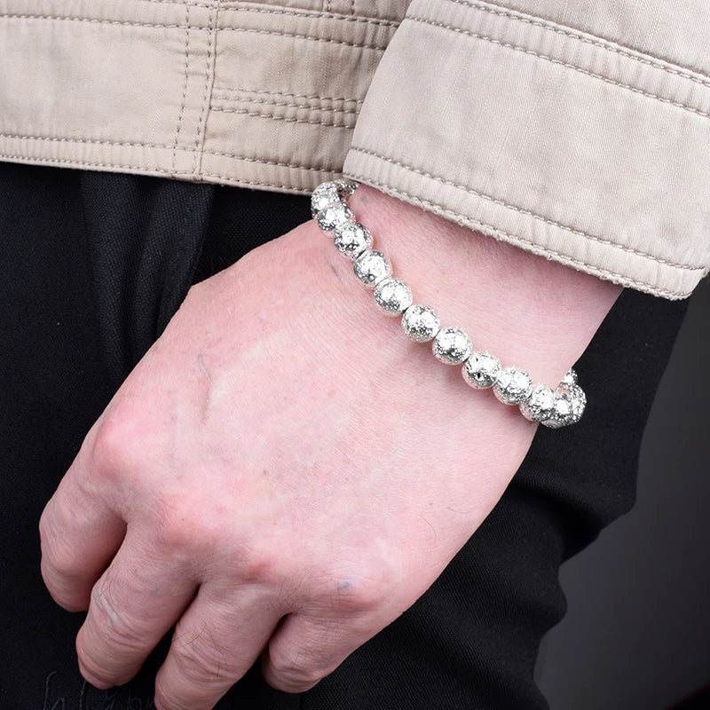 New Silvers Rose Gold Natural Lava Stone hematite 8mm Round Loose beads Bracelets Women Men Jewelry