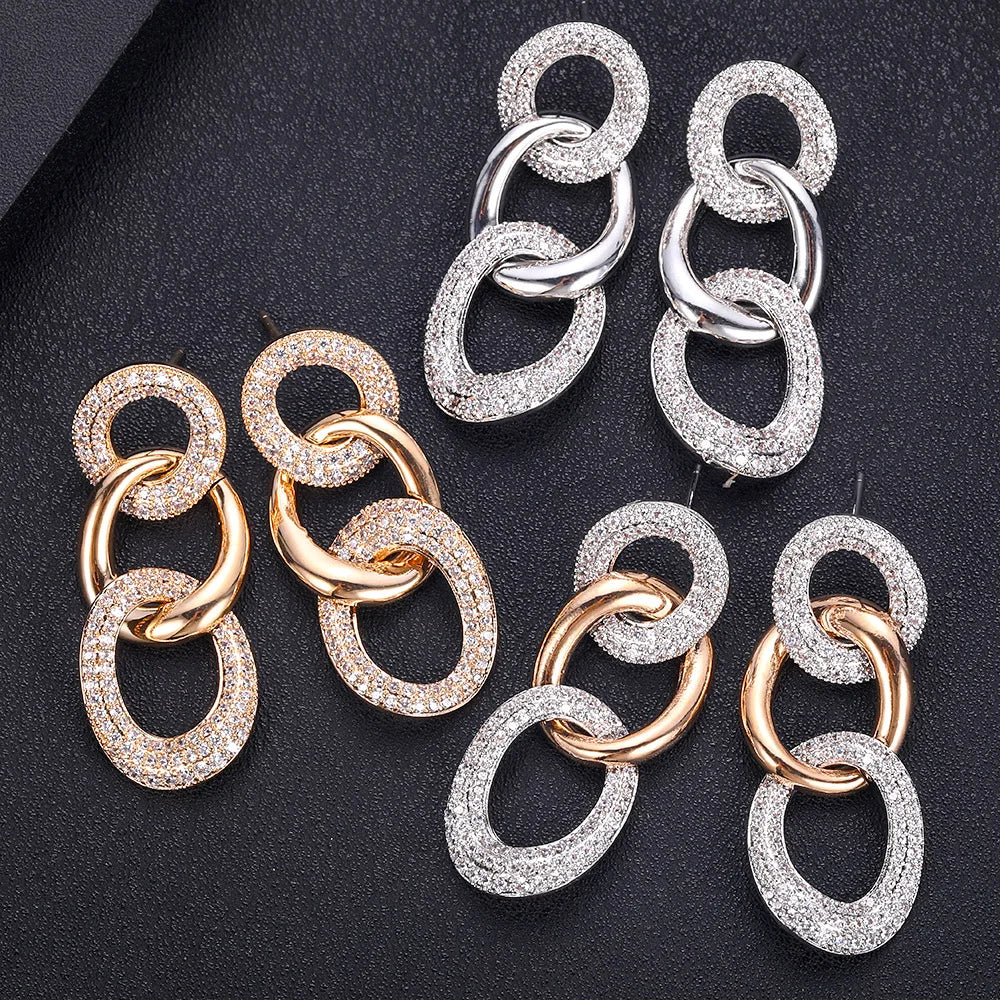 JANKELLY  Bohemian Vintage Tassel Chunky Link Earrings For Women 2019 Fashion Geometric Round Earrings ZIRCON Cross Earring Jewe