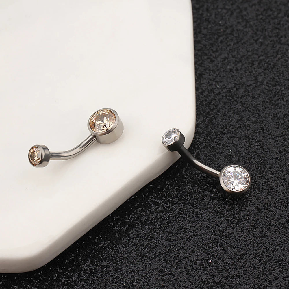 Right Grand ASTM F136 Titanium Belly Button Clear Zircon Bezel Piercing 14G Internally Threaded Navel Ring Body Jewelry