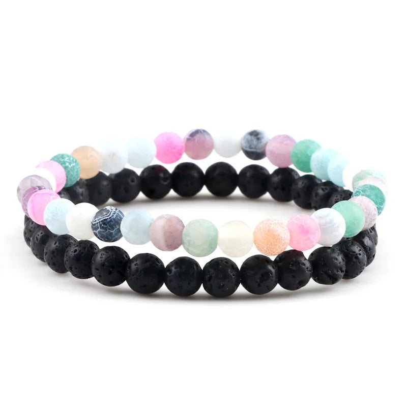 Hemasa 6mm Natural Black Matte Blue Beads Stone Bracelets