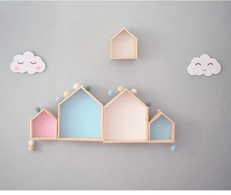 High Quality 2PCS Kids Room Decoration Wooden Shelf For Kids Room Nursery Decoration Wall Wood Shelf  Children Room Wall Shelf