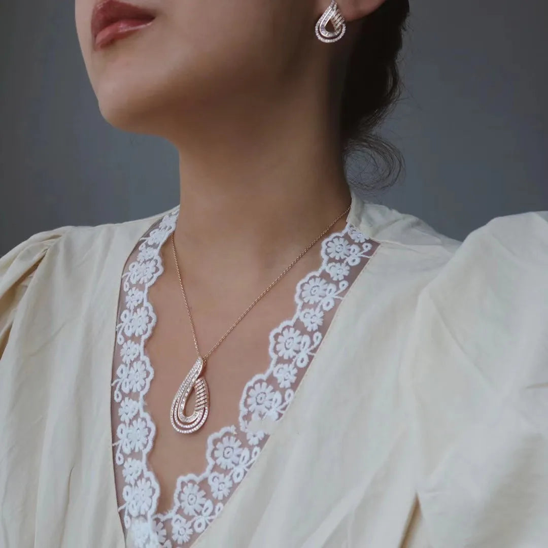 Luxury AAA Zircon U Shape Necklace Earrings  Set For Women High Quality Party Wedding Jewelry  D1470