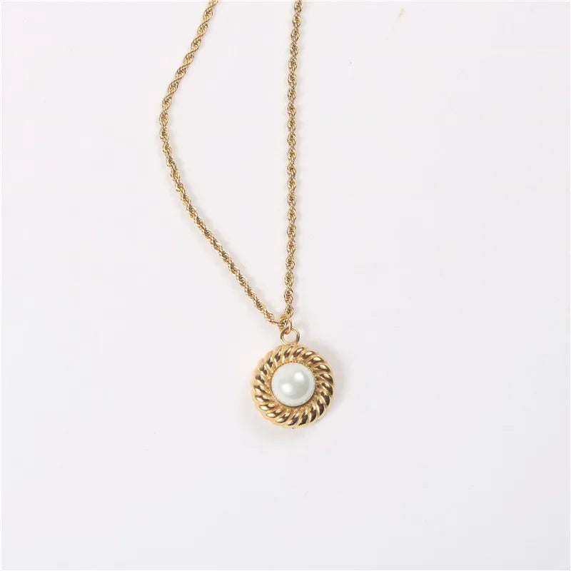 Hemasa Twisted Rope  Gold Plated Pearl Pendant  Stainless Steel Necklaces Jewellery for Women