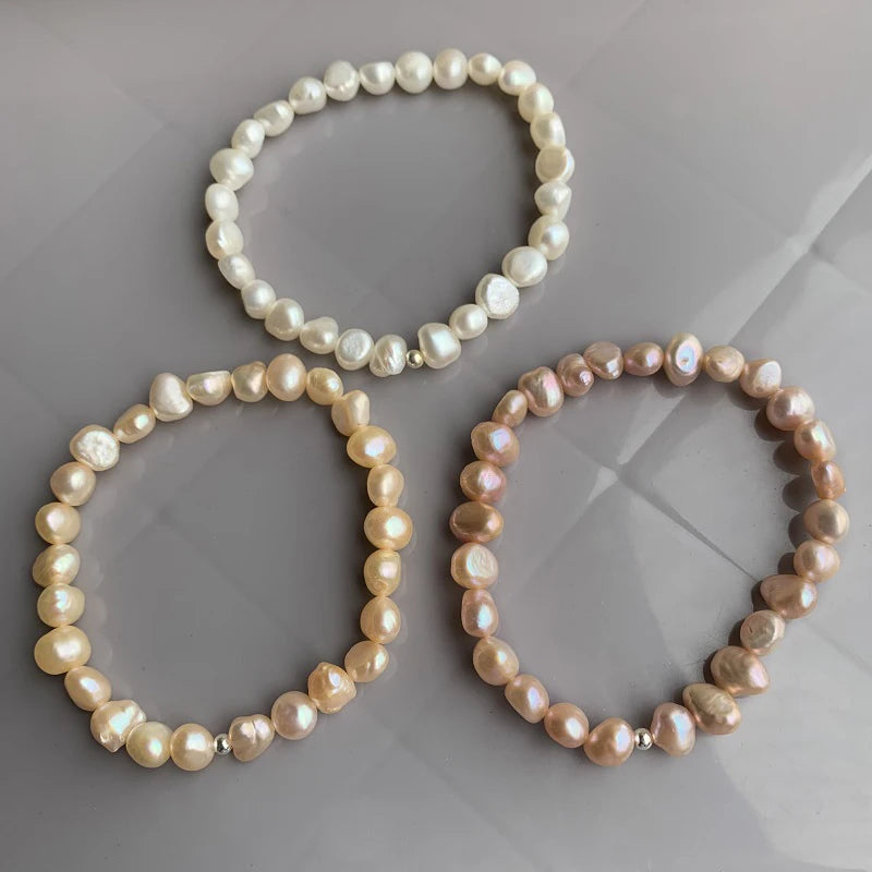 7-8mm Baroque Pearl Bracelet For Women Genuine Natural Freshwater Pearl 925 Sterling Silver Charm Bracelet