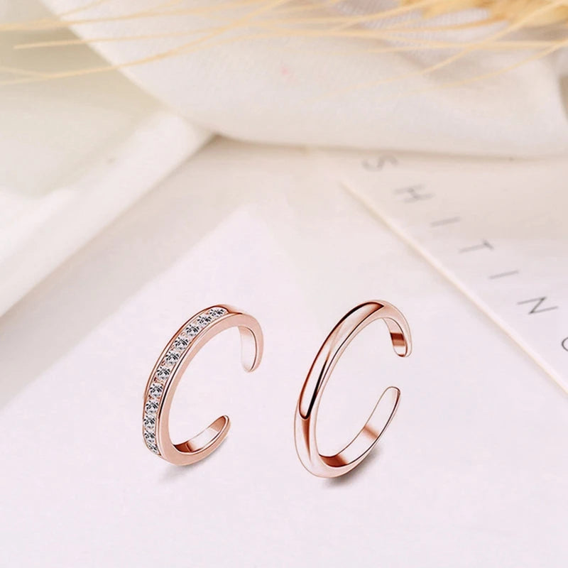 4Pcs Simple Alloy Crystal Foot Ring Adjustable Opening Toe Ring for Women Girl Summer Beach Vacation Jewelry Finger Ring