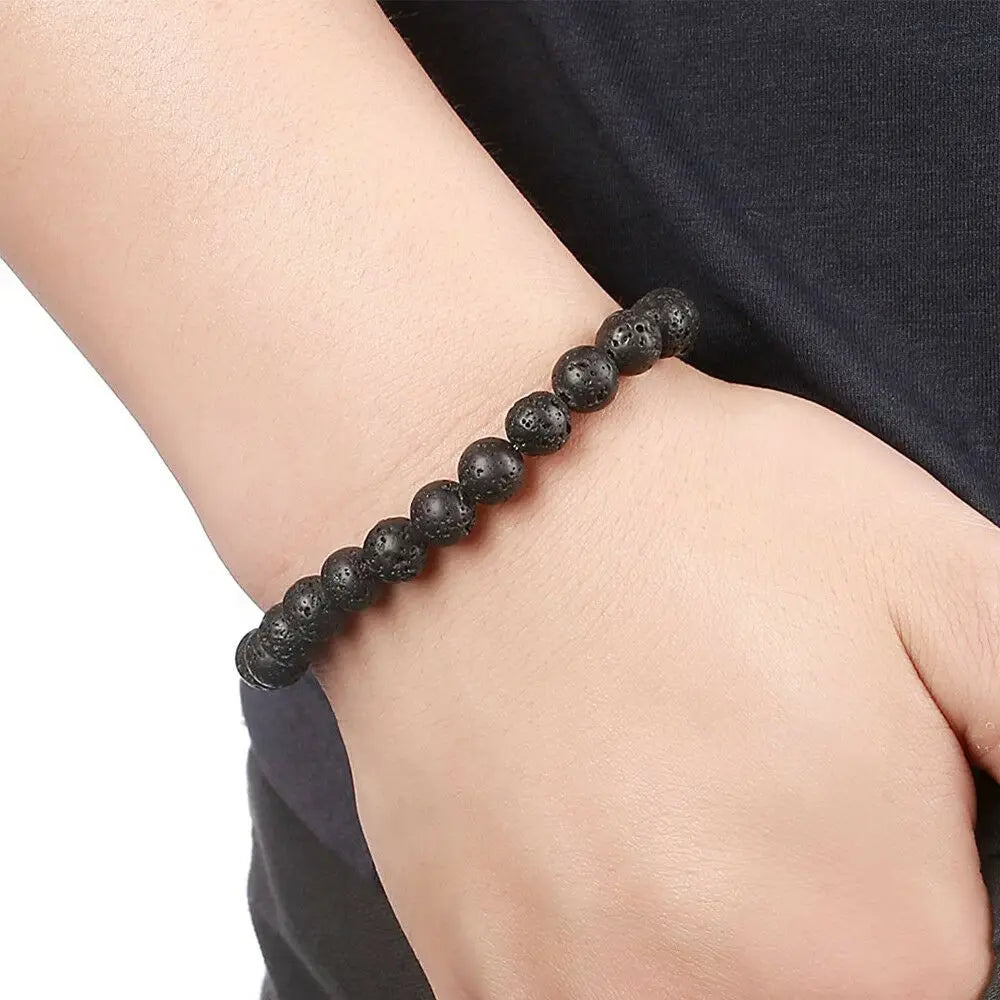 Hemasa Stone Lava Rock Tiger Eye Black Onyx Matte Healing Beads Stretch Bracelet