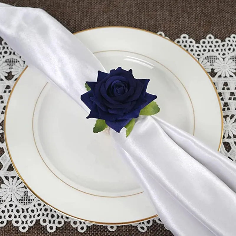 6pcs Red Rose Shape Handicraft Towel Buckle Napkin Ring Wedding Party Valentine's Day Hotel Table Decor Metal Gold Napkin Holder