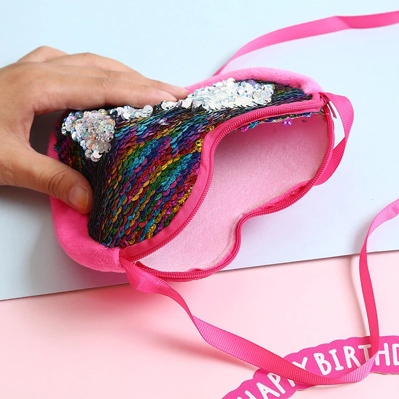 Princess Sequins Heart Shape Baby Bag Cute Solid Color Kid Coin Purse for Toddler Girl Shiny Children Shoulder HandBags Freeship
