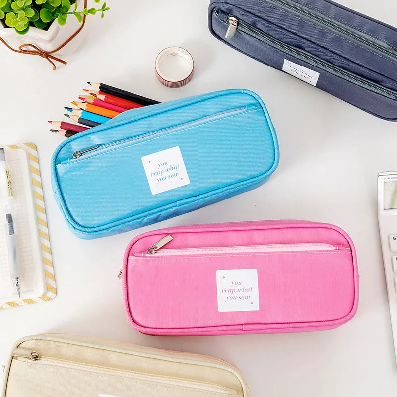 Simple Pencil Case Double Layer Large Capacity Pencilcase Kids School Supplies Pen Box Student Pouch Stationery Gift