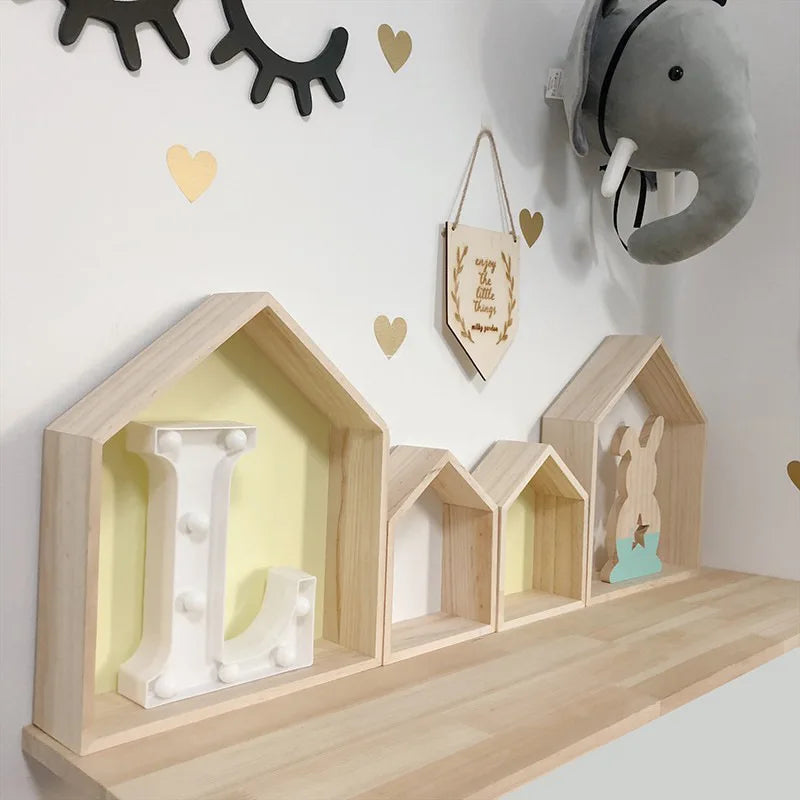 High Quality 2PCS Kids Room Decoration Wooden Shelf For Kids Room Nursery Decoration Wall Wood Shelf  Children Room Wall Shelf