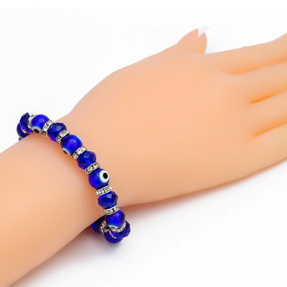 Lucky Eye Glasss Beads Blue Evil Eye Bracelet Black Red Green Strand Bracelet Adjustable Jewelry for Women Female Men EY6482