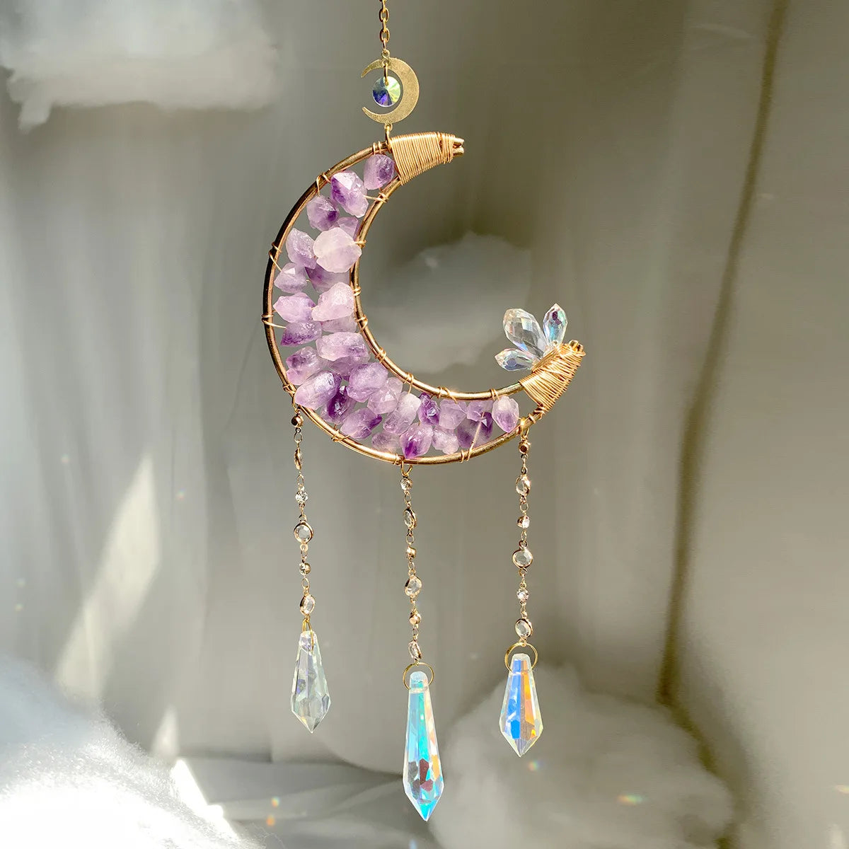 Minimalist Rainbow Maker Sun Catcher Wind Chime Crystal Hanging Moon Pendant Garden Decor