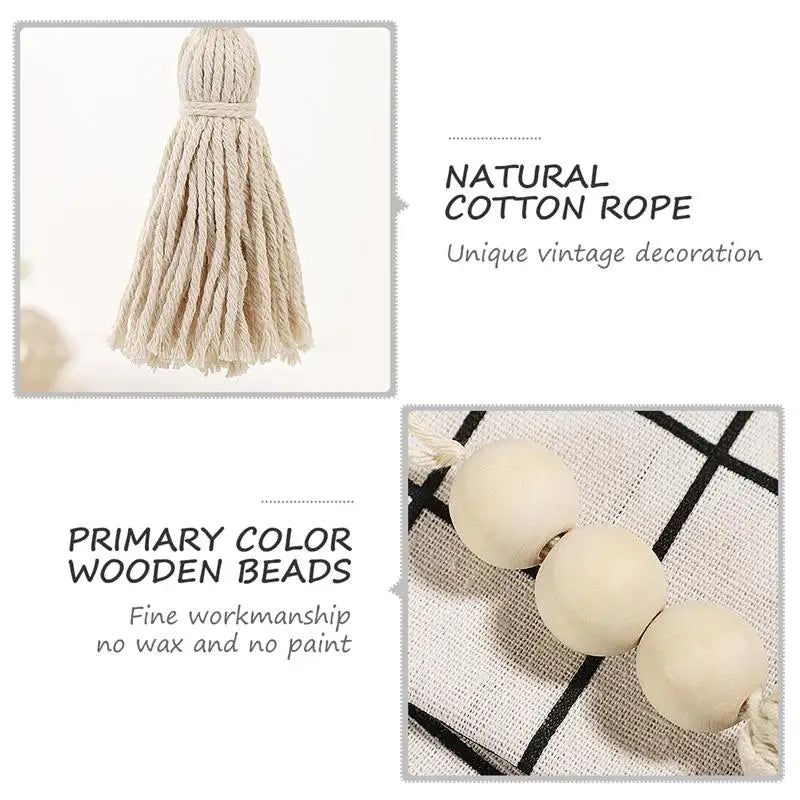 Hemasa 4pcs Cotton Tassel Beads Hanging Wood Beads