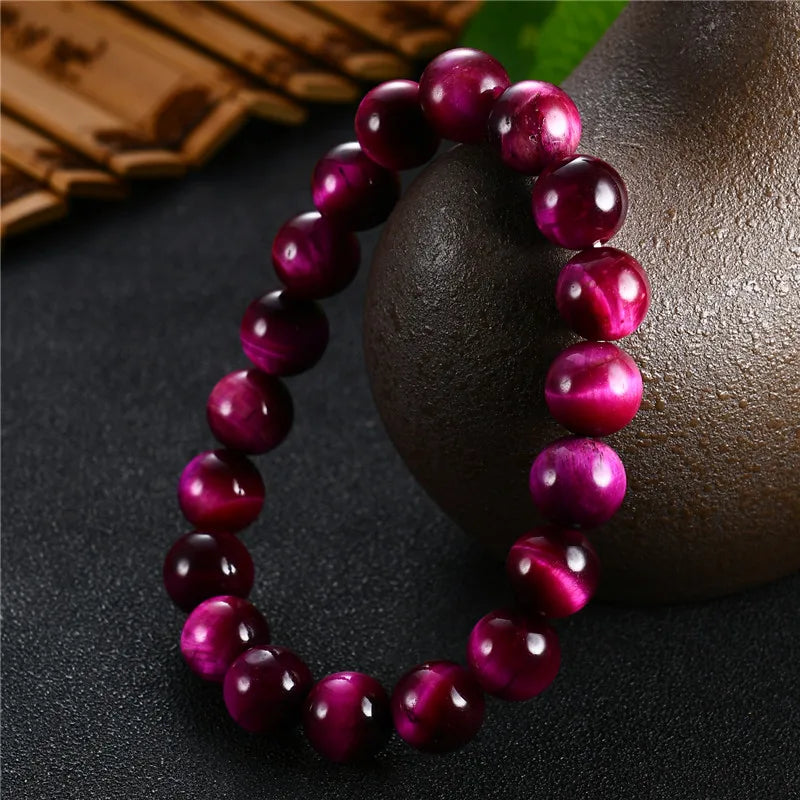 6mm 8mm 10mm 12mm High Quality Pink Tiger Eye Buddha Bracelets Natural Stone Round Beads Elasticity Rope Men Women Bracelet Gift
