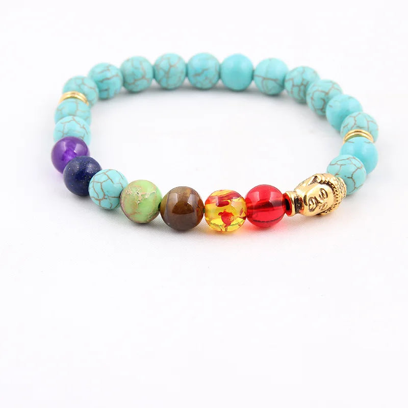 Natural Volcanic Stone Bracelets Charm Women Chakra Balance Beads Men Black Lava Turquoises Strand Bangle Fashion Buddha Jewelry