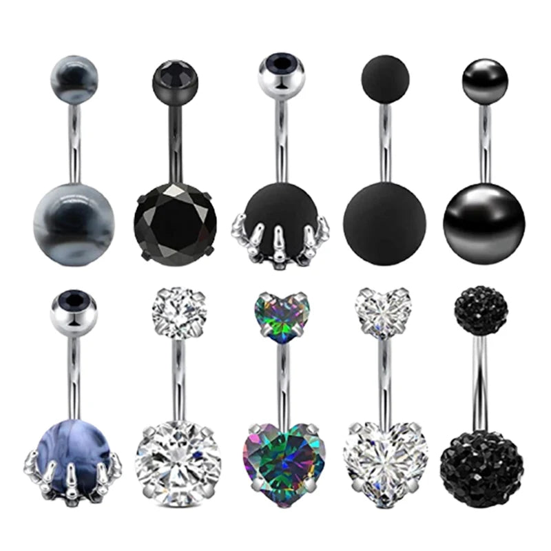 Ombligo Button Rings Zircon Stone Ball Navel Piercing Rings Punk Exquisite Belly Rings Surgical Steel Body Jewelry Unisex Gift