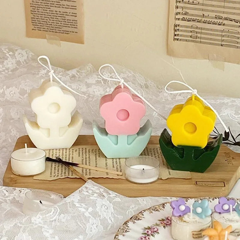 Tulips Flowers Silicone Candle Mold DIY Craft Plant Flower Plaster Resin Mold Handmade Home Ornaments Soap Candle Making