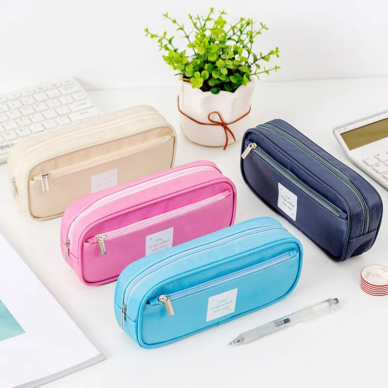 Simple Pencil Case Double Layer Large Capacity Pencilcase Kids School Supplies Pen Box Student Pouch Stationery Gift