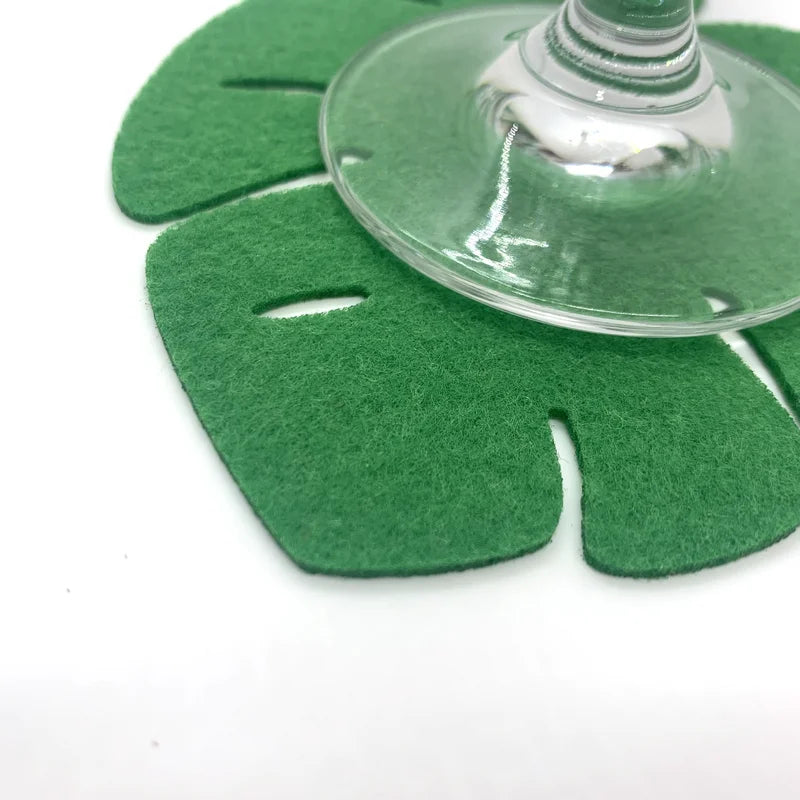 8 pcs Leaf Felt Coaster Cup Mats Cartoon Pad Fabric Summer Party Decoration Flamingo Supplies For Home Felt Children Room