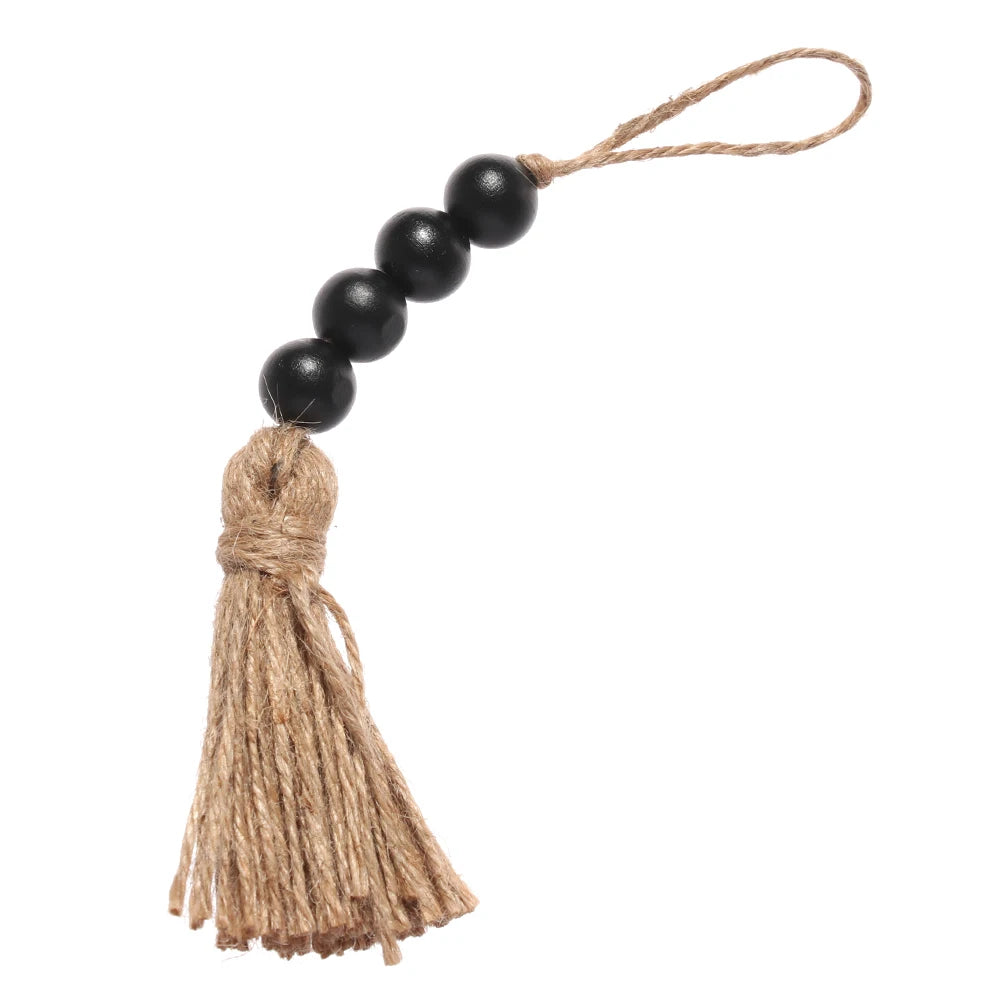 Home Decor Wood Bead Closet Pendant With Tassels Clothes Rack Garland Farmhouse Rustic Door Handle Drawer Knob