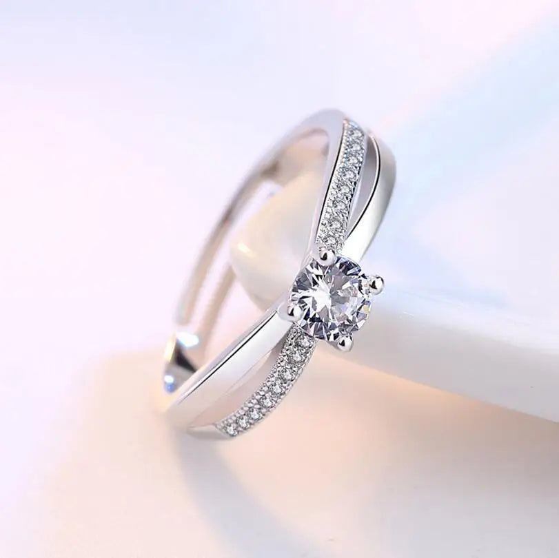 925 Sterling Silver Wedding Ring For Women Cross Zirconia Luxury Opening Ring anel de prata Valentine's Day Present S-R131