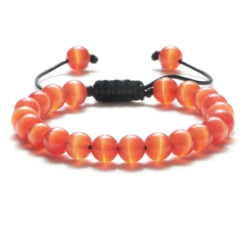 8mm Natural Cat Eye Stone Bracelet Smooth Pink White Beads Handmade Adjustable Bracelets&Bangle Charm Jewelry For Women Men Gift