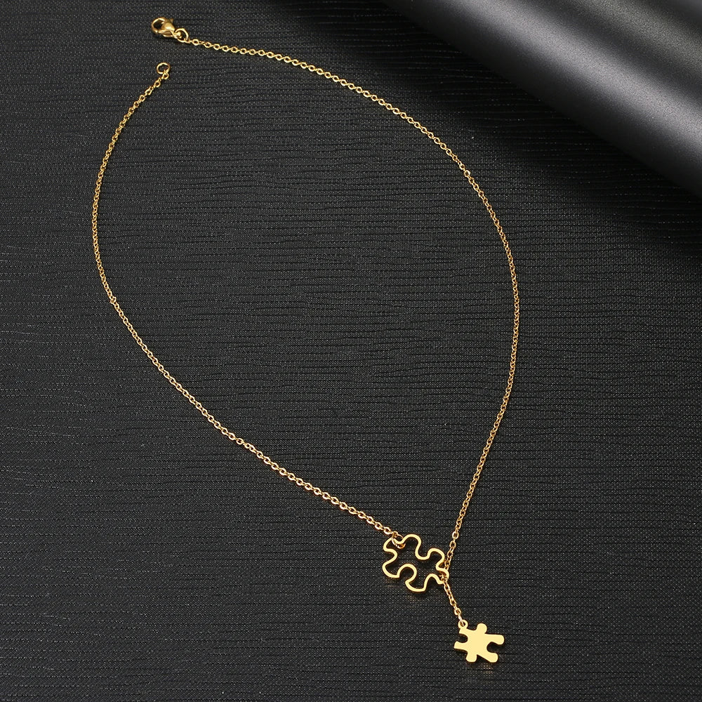 Stainless Steel Necklaces Simple Puzzle Double Accessories Pendant Chain Choker Charm Fashion Necklace For Women Jewelry Gifts