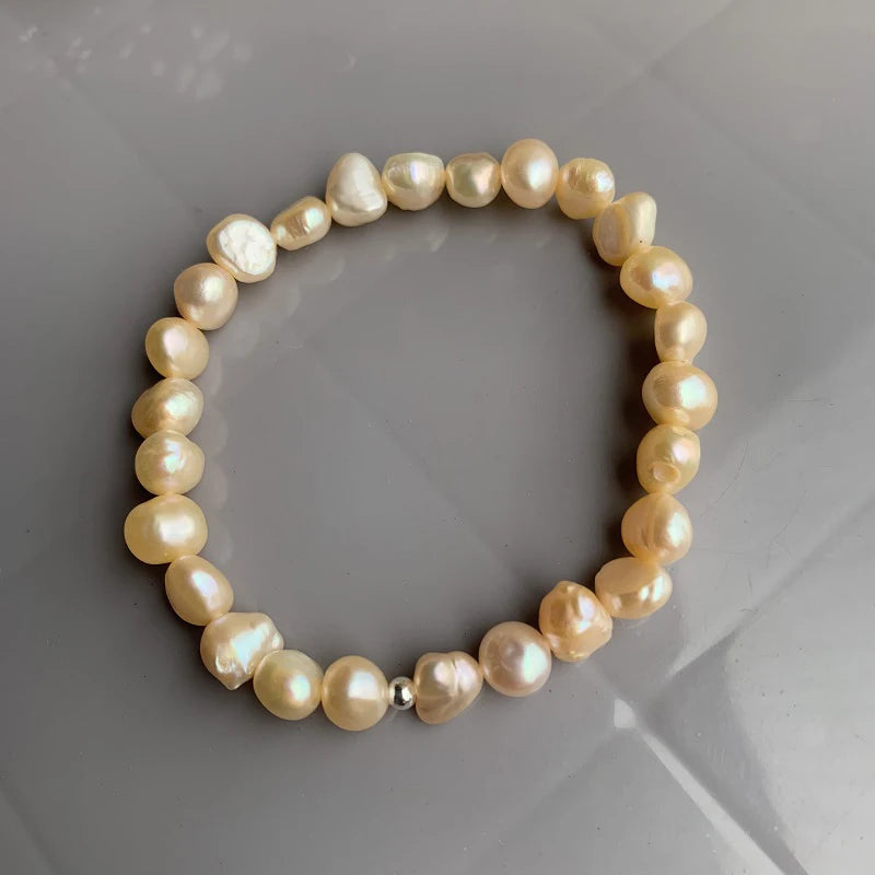 7-8mm Baroque Pearl Bracelet For Women Genuine Natural Freshwater Pearl 925 Sterling Silver Charm Bracelet