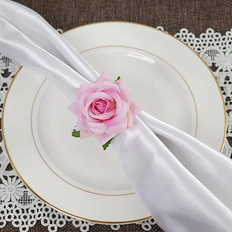 6pcs Red Rose Shape Handicraft Towel Buckle Napkin Ring Wedding Party Valentine's Day Hotel Table Decor Metal Gold Napkin Holder