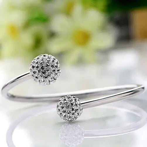 925 Sterling Silver Crystal Ball Bangles Open Cuff Bracelets & Bangles Jewelry pulseras For Women S-B19
