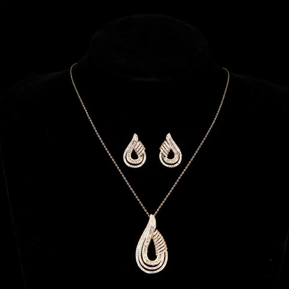 Luxury AAA Zircon U Shape Necklace Earrings  Set For Women High Quality Party Wedding Jewelry  D1470