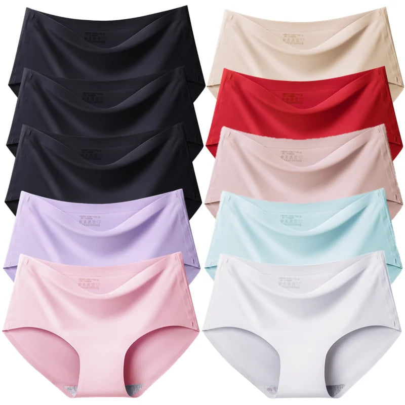 BZEL 10PCS/Set Seamless Women's Panties Breathable Comfortable Underwear Silk Satin Briefs Cozy Lingerie Sports Underpants M-4XL
