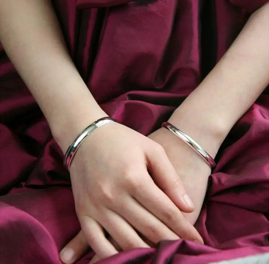 Simple Fashion 925 Sterling Silver Smooth Cuff Bracelets & Bangles For Women pulseras Valentine's Day present S-B61