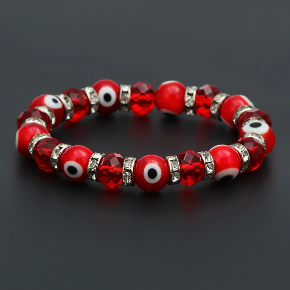 Lucky Eye Glasss Beads Blue Evil Eye Bracelet Black Red Green Strand Bracelet Adjustable Jewelry for Women Female Men EY6482