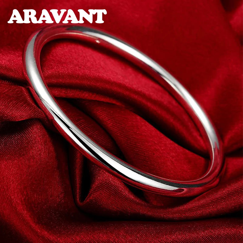 Aravant 925 Silver Simple Round Bangle For Men Women Fashion Jewelry