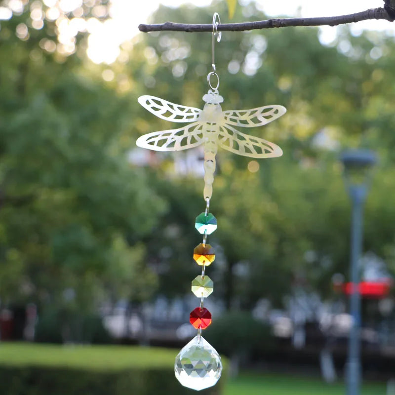 1PCS Dragonfly Crystal Suncatcher Hanging Prisms Pendant Handmade Ornament Wedding Decor Rainbow Maker Feng Shui X'mas Decor