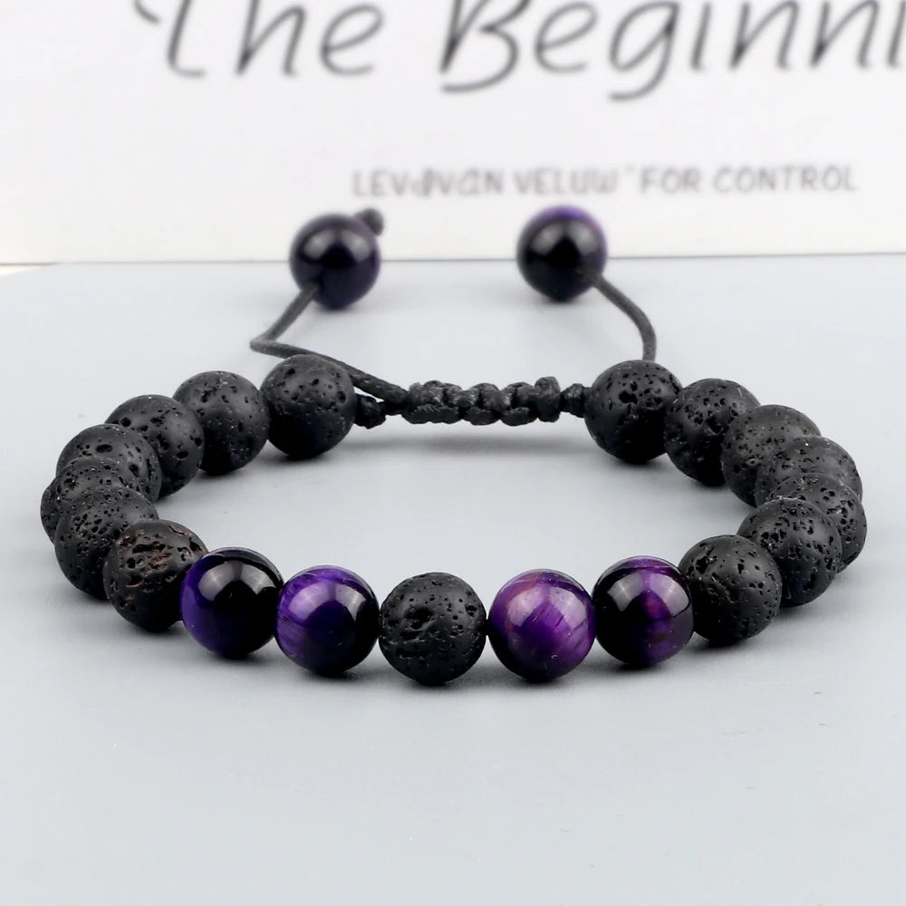 High Quality Purple Tiger Eye Lava Beads Bracelet Women Natural Stone Healing Buddha Adjustable Bangles Jewelry Gift for Friend