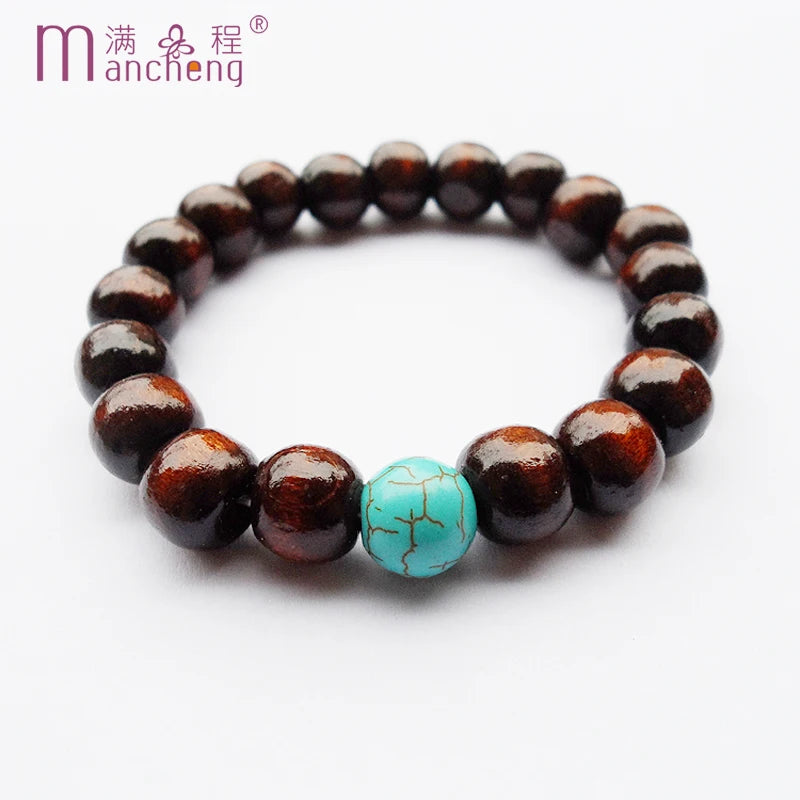 tiki rhinestones по 1 грн все 10MM Natural Turquoise Pulsera Hombre Wooden Buddha Bracelet Prayer Beads For Men Good Quality