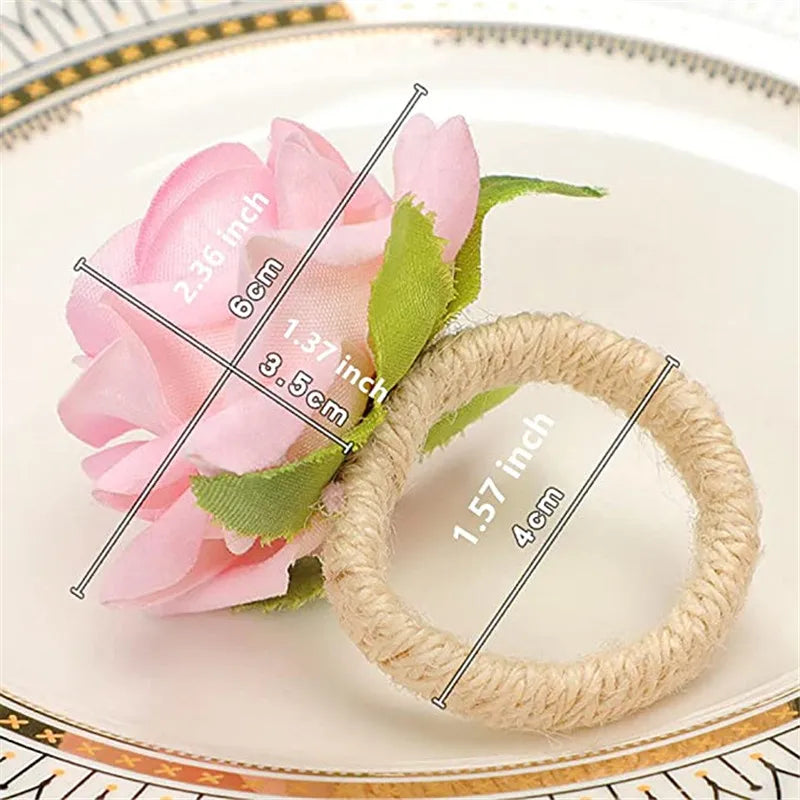 6pcs Red Rose Shape Handicraft Towel Buckle Napkin Ring Wedding Party Valentine's Day Hotel Table Decor Metal Gold Napkin Holder
