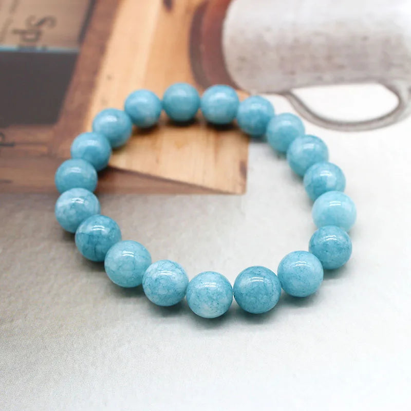 Natural Aquamarin Agat Stone Beads Bracelet Vintage Charm Round Chain Beads Jewelry For Women Friend Gift 4/6/8/10/12mm