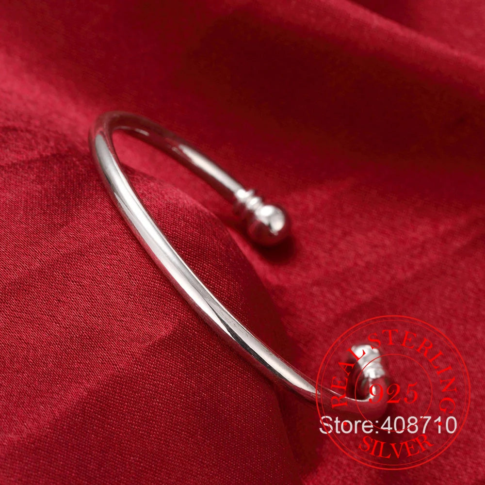 Men's New Jewelry 925 Silver Open Cuff Bracelets Homme Simple Double Beads Bangles Bracelet For Women Wedding Jewelry Gifts