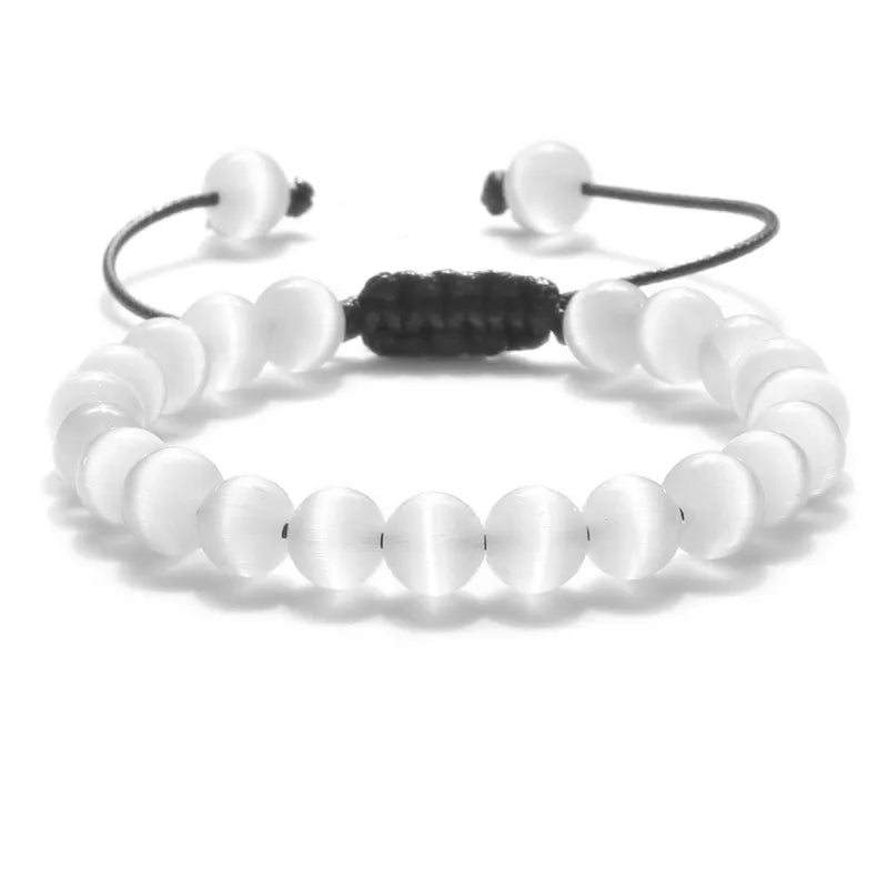 8mm Natural Cat Eye Stone Bracelet Smooth Pink White Beads Handmade Adjustable Bracelets&Bangle Charm Jewelry For Women Men Gift