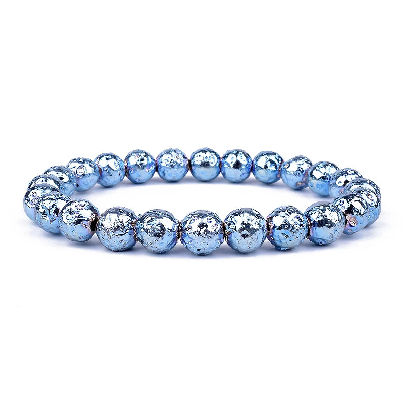 New Silvers Rose Gold Natural Lava Stone hematite 8mm Round Loose beads Bracelets Women Men Jewelry