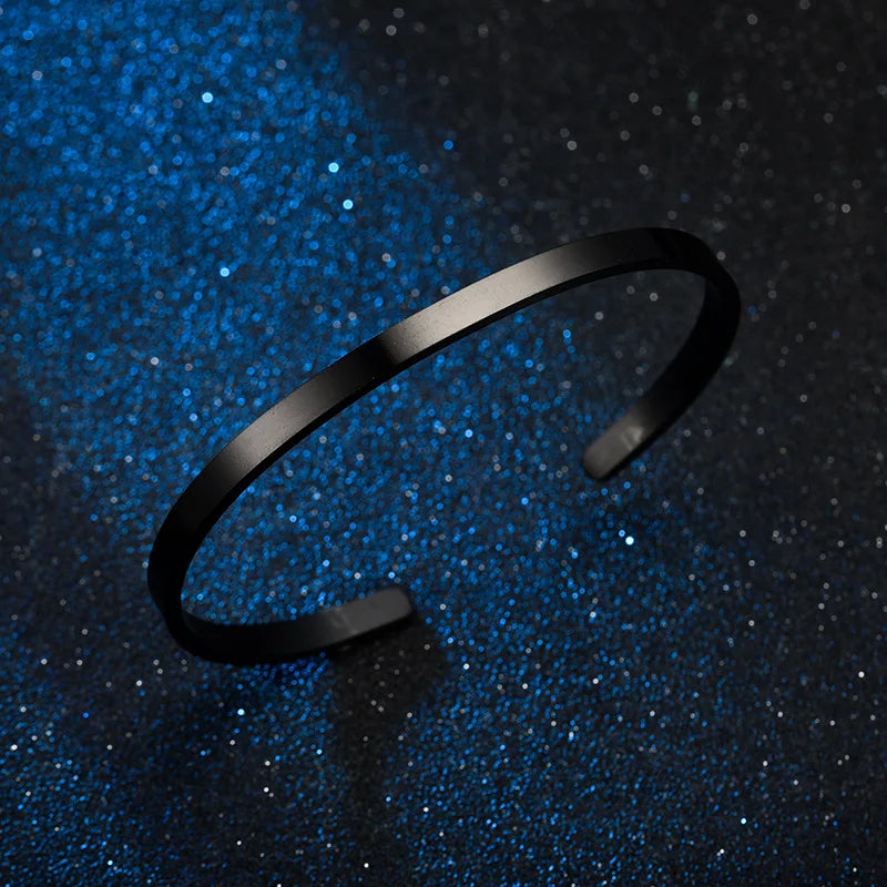 Hot Fashion Simple Stainless Steel C-Shape Open Bracelets 4MM Adjustable Cuff Bangle Bracelet For Women Men Lover Jewelry Gifts