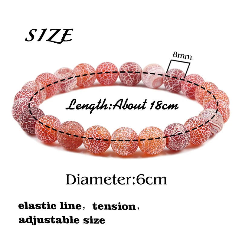 8mm Natural Crack Stone Bracelet Colorful Weathered Stone Stretch Beaded Bracelets & Bangles Women Men Healing Chakra Jewelry