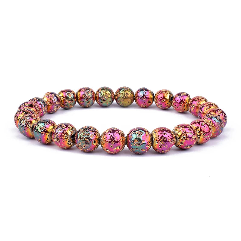 New Silvers Rose Gold Natural Lava Stone hematite 8mm Round Loose beads Bracelets Women Men Jewelry